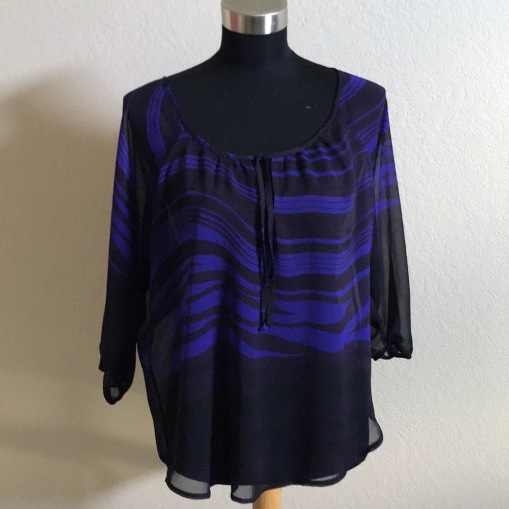 EXPRESS Sheer Top Black Purple Large Like New